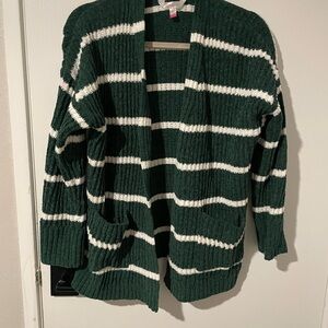 No Boundaries Forest Green and White Striped Cardigan